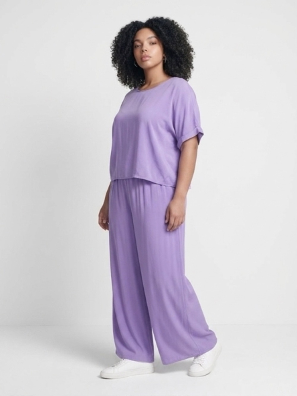 Zenana Lavender Rayon Lounge Set Flowy Top and Wide Leg Pants Size L